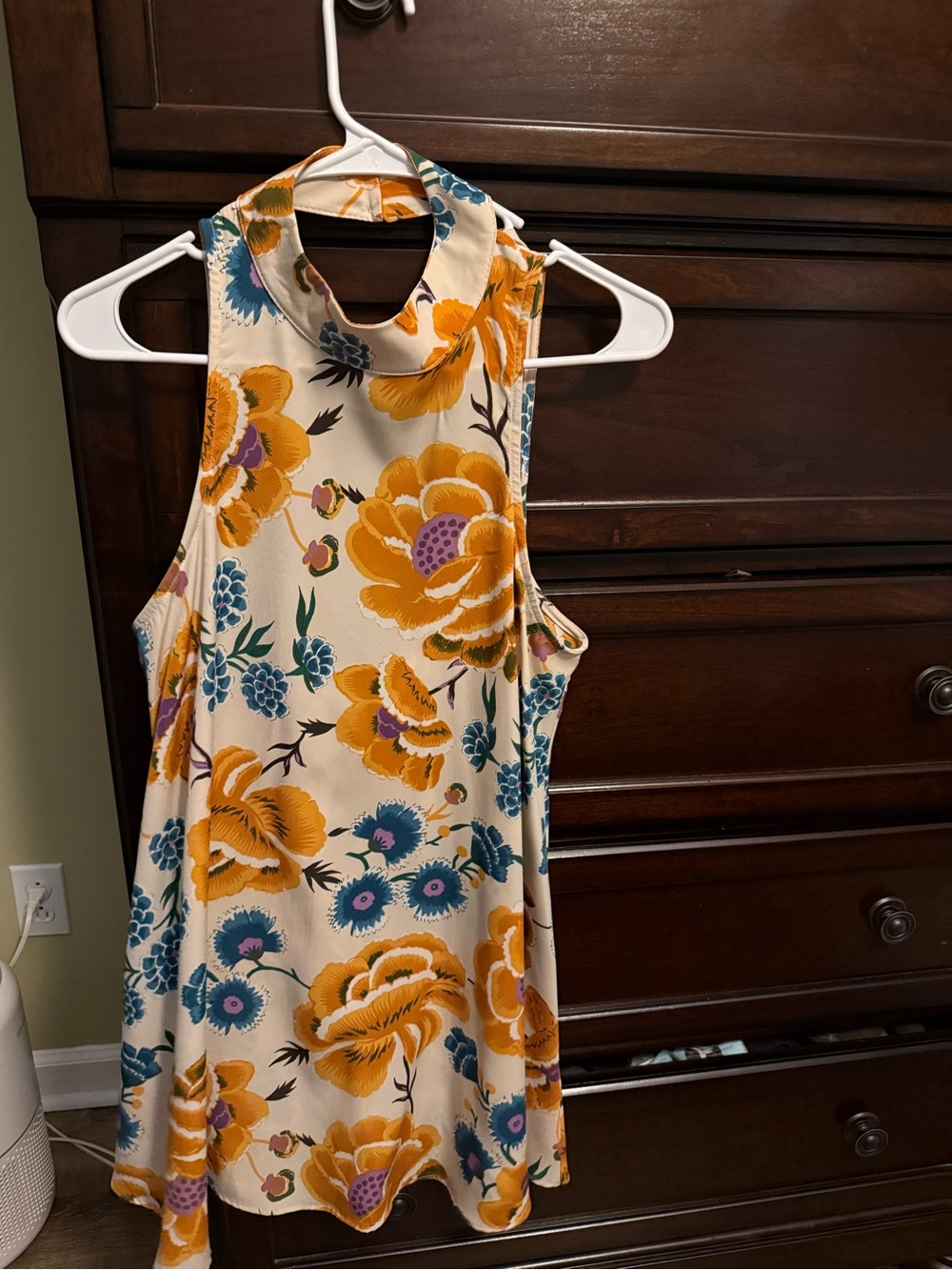 By Together Cream Floral High-Neck Mini Dress with Yellow & Teal Blooms